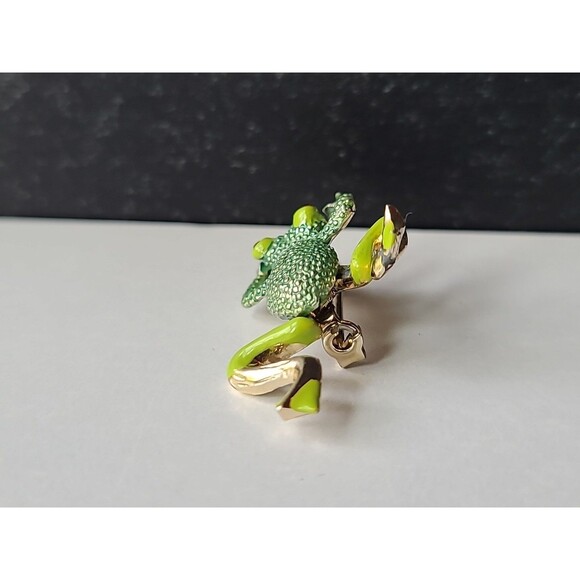 Frog Shaped Enamel and Rhinestone Gold Tone Brooch Articulated Vintage - Picture 5 of 10